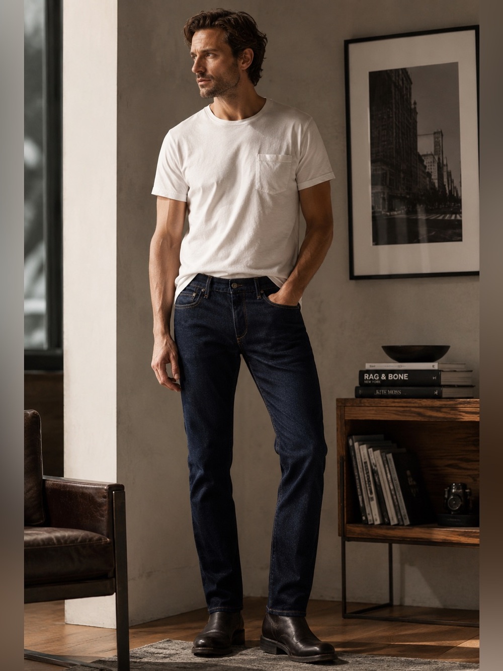 Rag & Bone RB15X Slim Straight Jeans Men’s 33 Dark Wash Selvedge Made USA